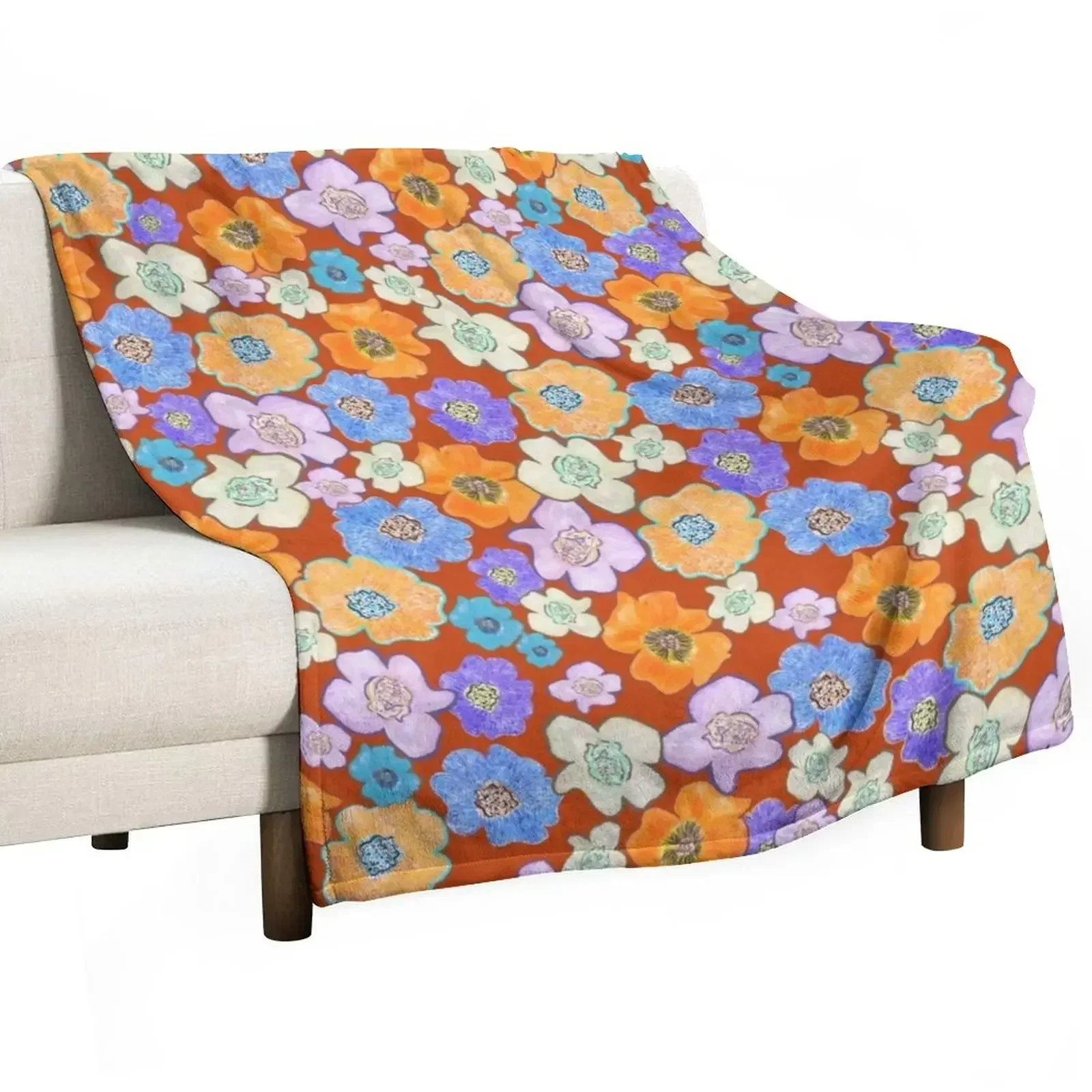 

Florals with Orange background Throw Blanket Blankets Sofas Of Decoration for sofa Luxury Thicken Blankets