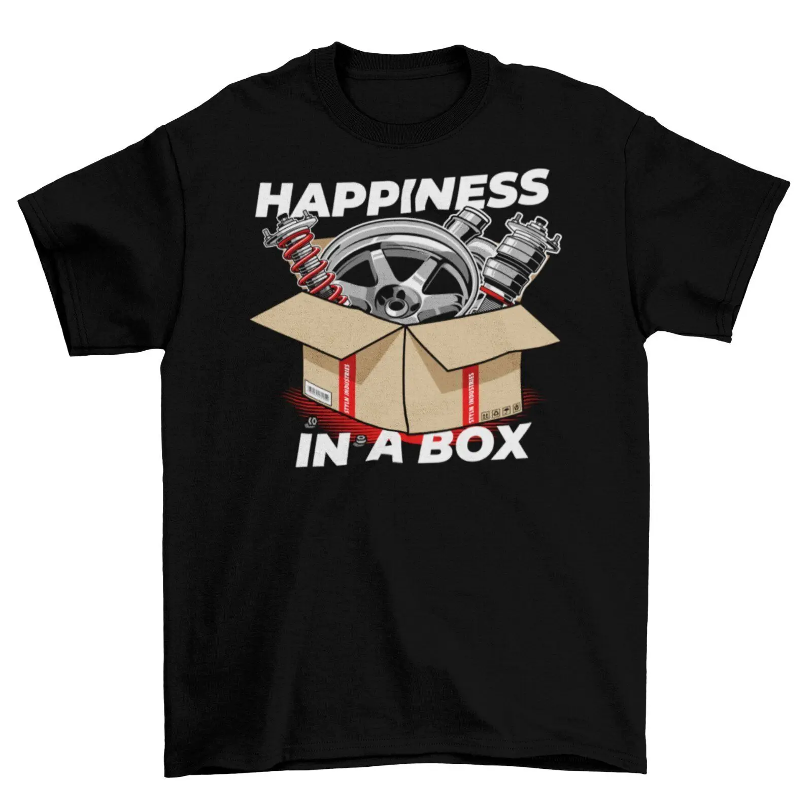 Caja de piezas de coche HAPPINESS camiseta negra S 3XL JDM Boost Mechanic Turbo Race