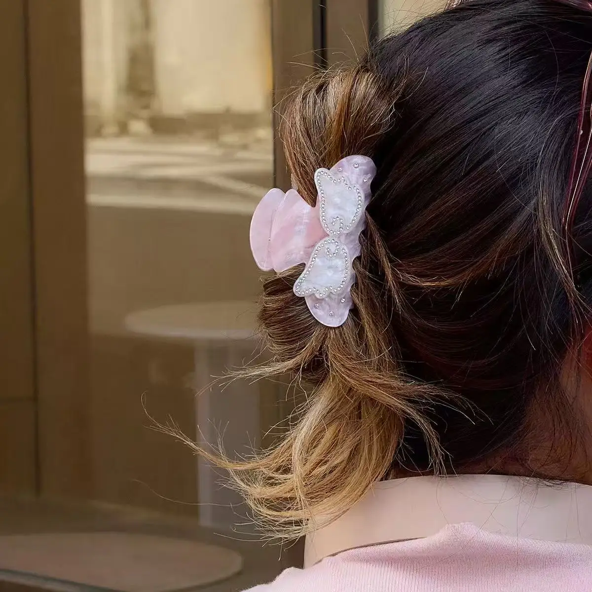 

Французская модная заколка для волос для женщин: белые крылья, розовый ацетат, зажим-краб, украшение, подарок для вечеринки, оптом