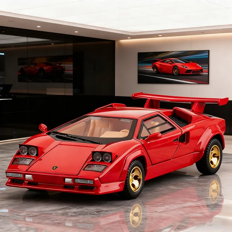 Countach LP500S – supercar en alliage moulé sous pression, modèle de voiture, son et lumière, jouet à collectionner pour enfants, cadeau d'anniversaire, 1:32