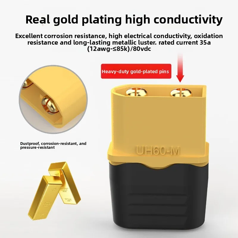 UH60 High Current Lithium Battery RC Model Connector with Genuine Gold Plating Female Plug and Male Plug ESC Drone Connector