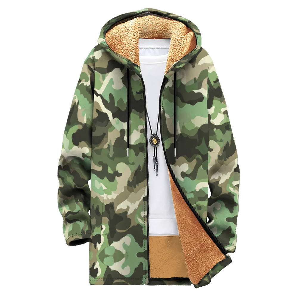 

Men's Camouflage Fleece-Lined Hooded Jackets Warm Tactics Style Coats with Faux Fur Winter Outdoor Casual for Streetwear Fashion