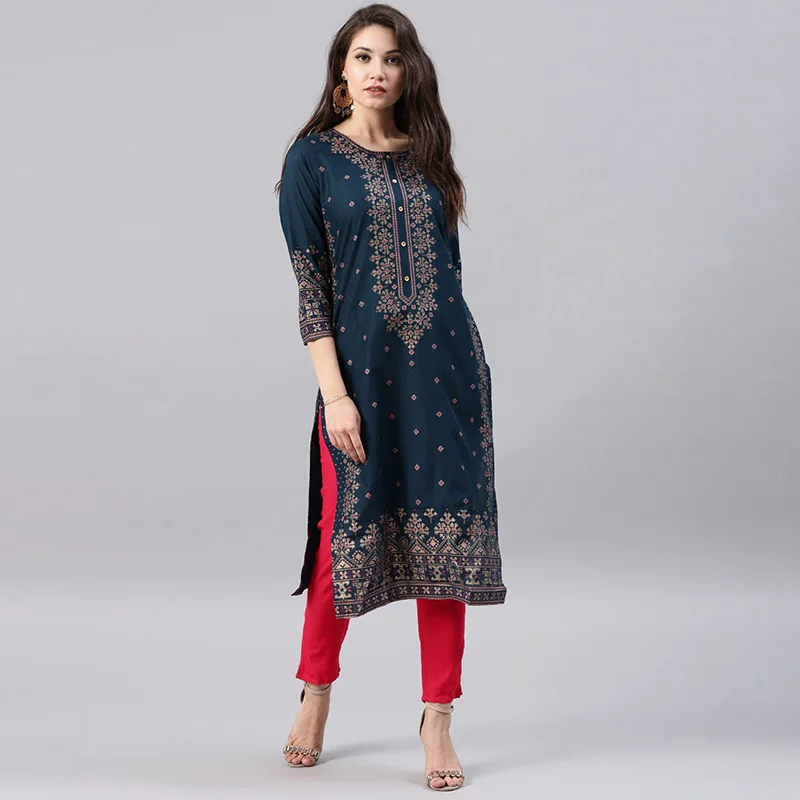 

Kurtas for Women Spring Summer Women's Indian Dress Cotton Printed Floral Ethnic Style Kurti Top South Asian Clothes