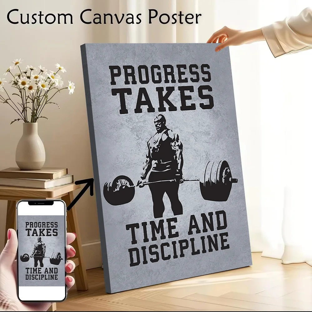 Affiche sur toile « Le progrès prend du temps et de la discipline », art mural personnalisable, image imprimée de haute qualité pour la décoration du salon