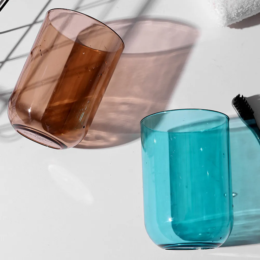 2Pcs Transparent Plastic Tooth Brushing Cups Simple Stackable Toothbrush Holders Bathroom Water Drink Cups for Adults