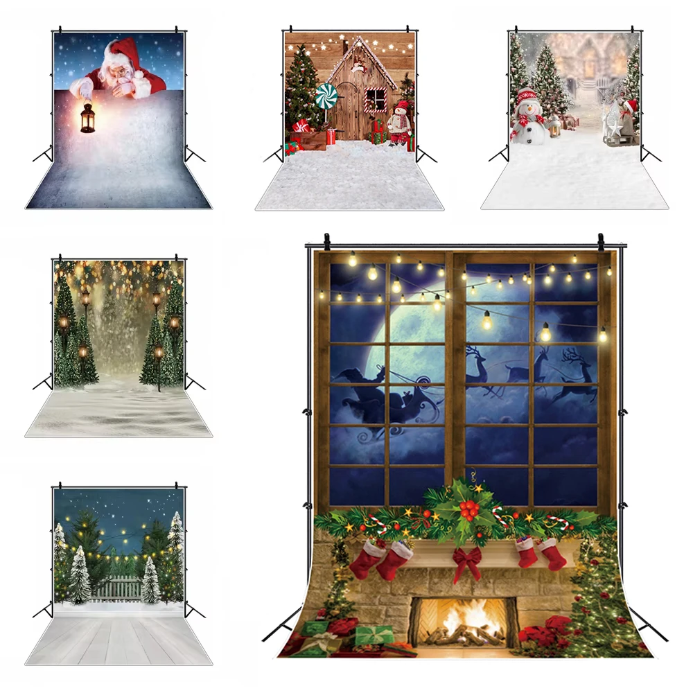 2024 Christmas Backdrop for Photography Xmas Tree Gifts Santa Fireplace Winter Snow Family Party Baby Photocall Background Decor