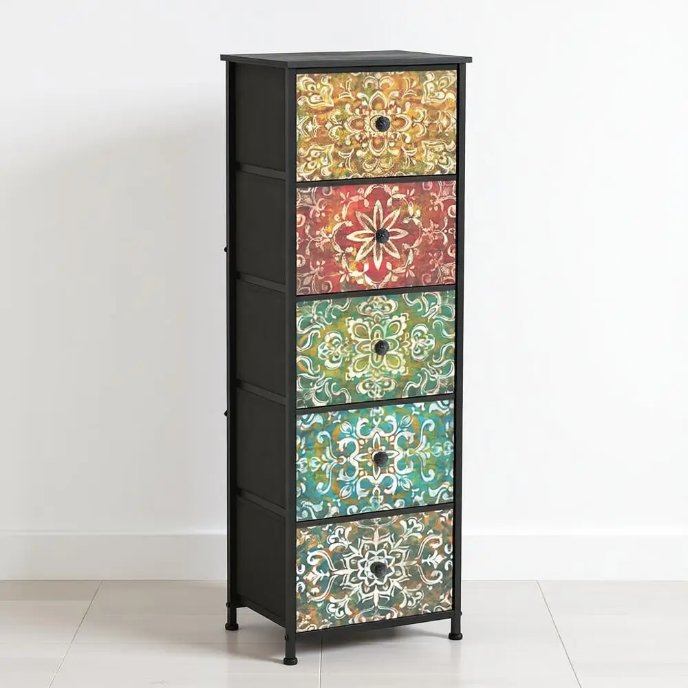 

Ретро-комод с тканевыми дверцами в стиле бохо-мандала, узкий шкаф для хранения для небольших помещений, прикроватная тумбочка для спальни, столик для гостиной (M)