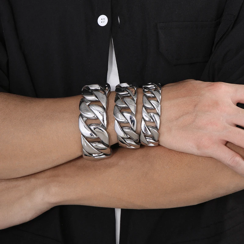 Fongten 31mm Breite Große Schwere Kühlen männer Armbänder Gebürstet Polnischen Edelstahl Chunky Kubanischen Kette Armband Für Männer schmuck – Detail 14