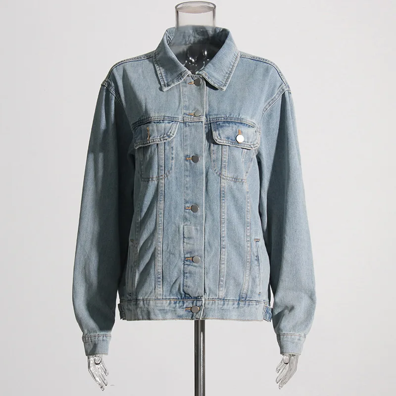 Korean Style Denim Jacket 2025 Autumn Patchwork Flap Pocket Classy Casual Loose Single Breated Outwear