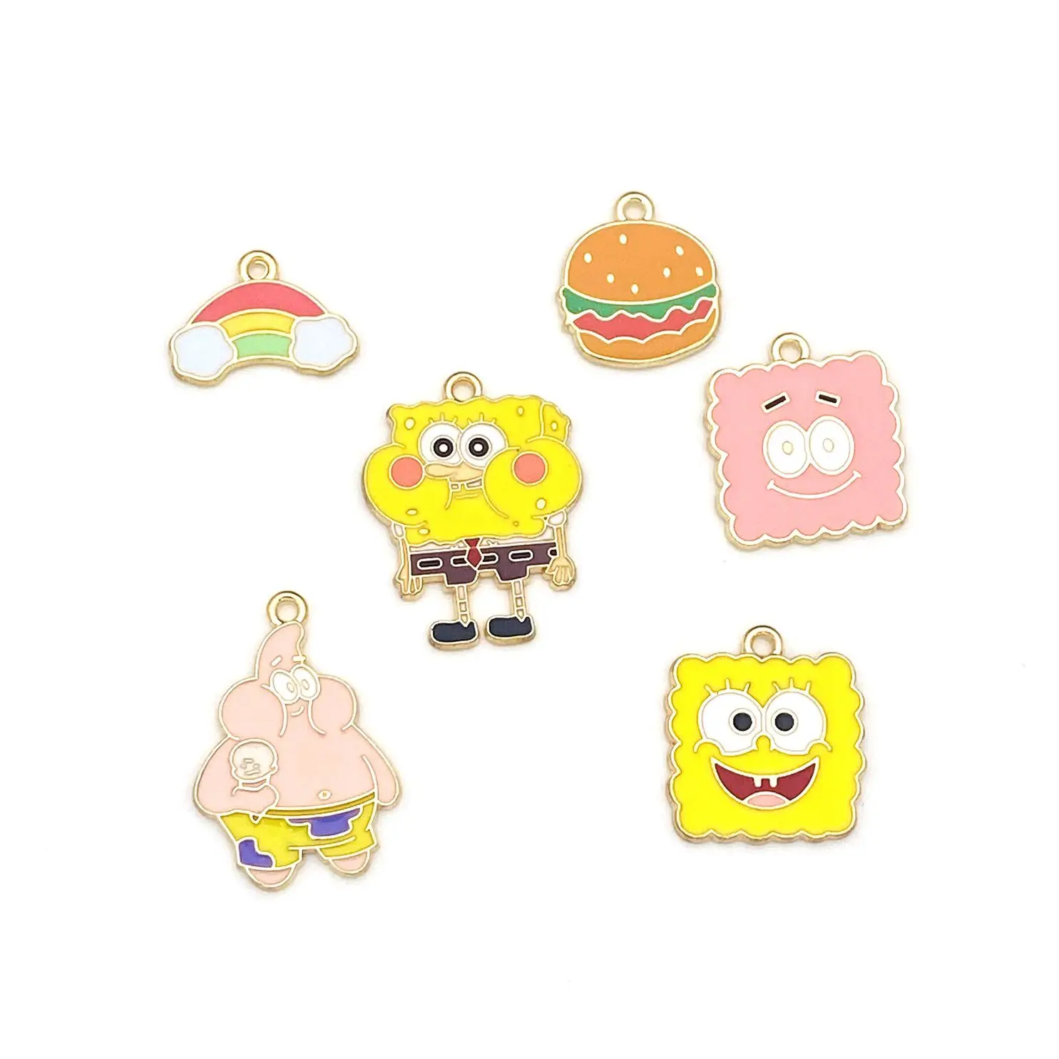 10pcs cartoon sponge and starfish enamel pendant keychain necklace earring DIY charms for jewelry making handmade wholesale