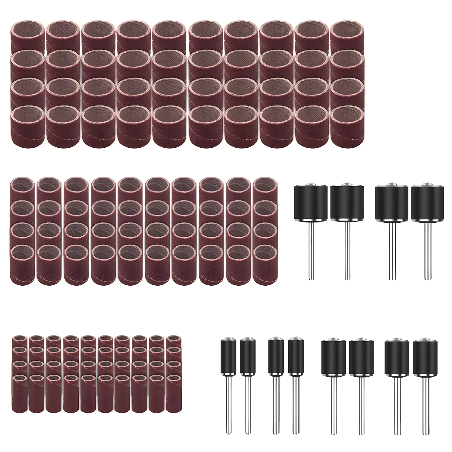 

Набор из 132 шт., шлифовальные втулки с зернистостью 120 и оправками барабана, 40 шт. Барабанная шлифовальная машина каждого размера для вращающегося инструмента Dremel — 1/4 дюйма, 3/8 дюйма, 1/2 дюйма