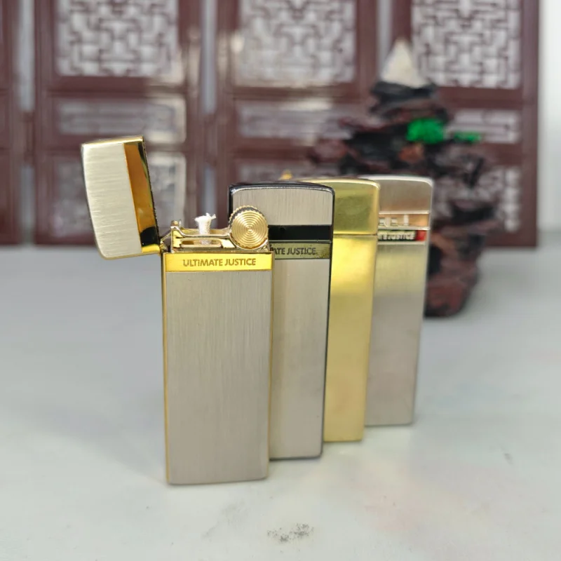 

Trending Brass Grinding Wheel Lighter, Slim EDC With Gold Wire Craft. Windproof Design, Men Gift & Collectible, No Fuel.
