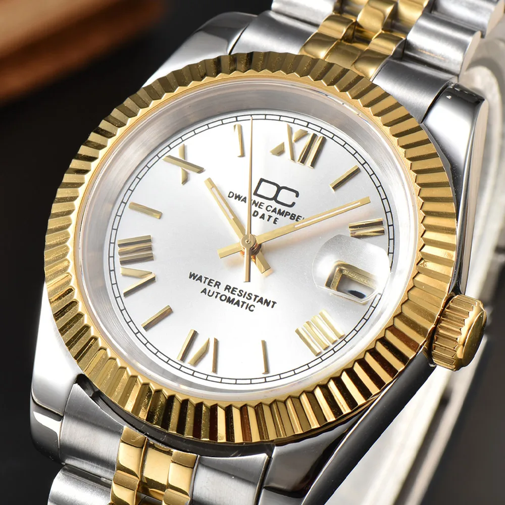 موضة 40.5 مللي متر قطر العرض الروماني مضيئة الياقوت الزجاج ساعة رجالي مقاوم للماء NH35 حركة ساعة رجالي