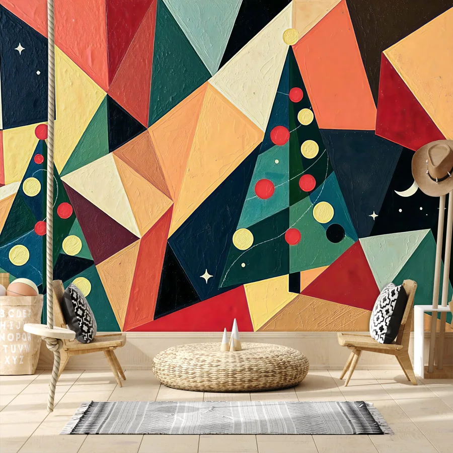 4+ Modern Abstract Geometry Tree Decoration Art, Easy to Apply,Peel and Stick Optional,Wallpaper for Living Room Bedroon Mural