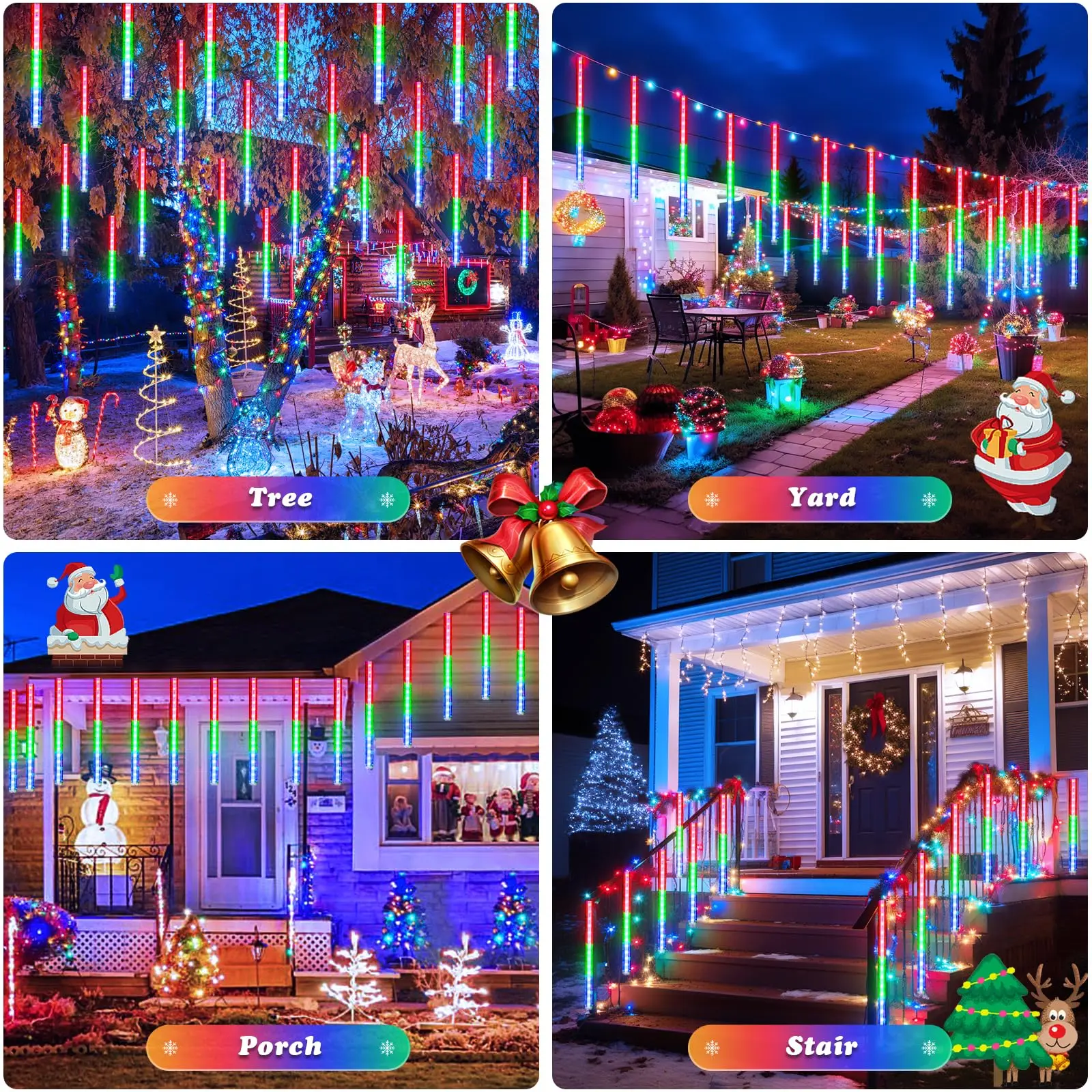 Solar-LED-Meteorschauer-Lichterkette für Außenbereich, Eiszapfen-Lichterkette für Weihnachtsbaum, Hochzeit, Party, Garten, Camping, Dekoration, Solarlampe – Detail 14