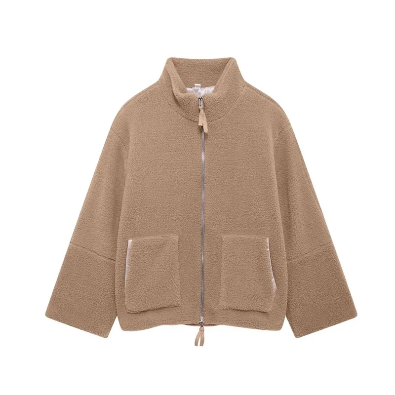 

2025 Winter New Women's Solid-Color Lamb Wool Coat High Neck Lazy Style Warm Woolen Outerwear Cozy Cold-Season Daily Jackets