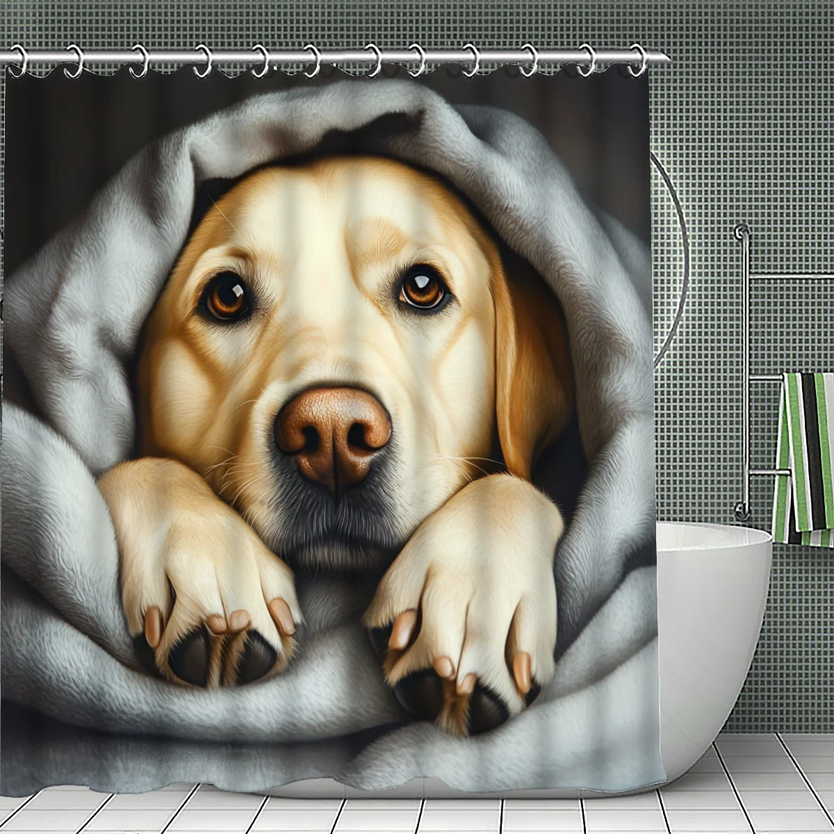 Adorable Golden Retriever Puppy in Hoodie Shower Curtain Waterproof Bathroom Decor Pet Lover Gift