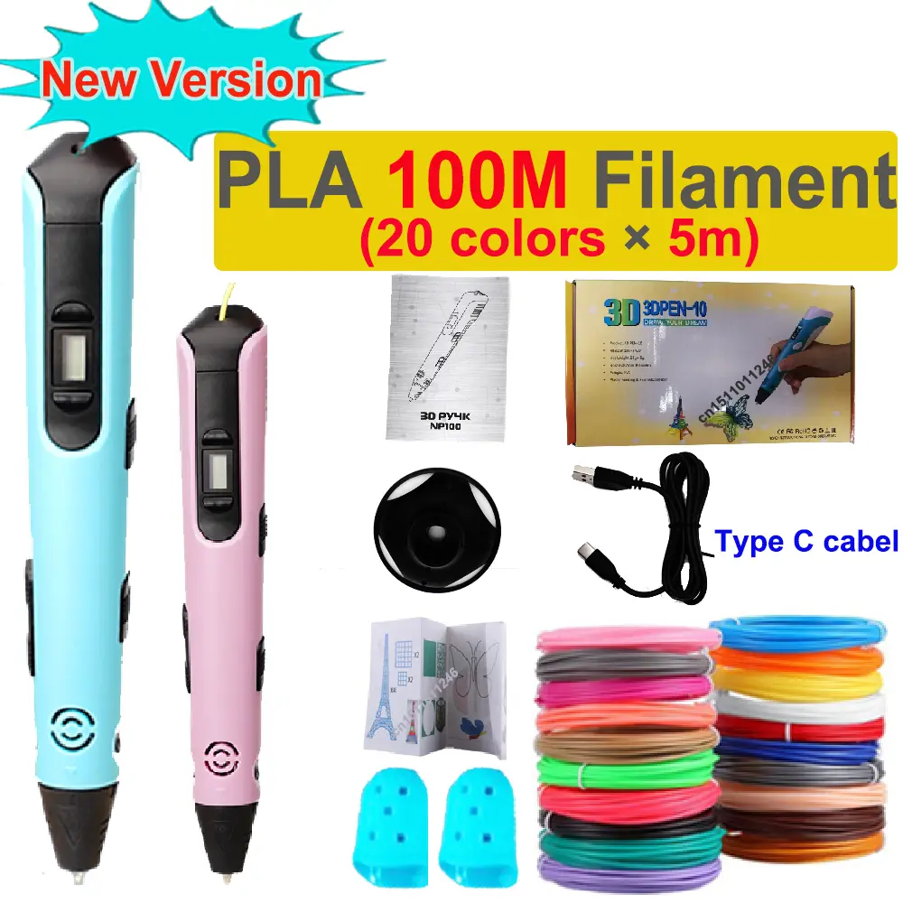 Nova caneta de impressão 3d tela lcd 1.75mm abs/pla 0.7mm diâmetro material crianças diy desenho caneta presentes natal aniversário