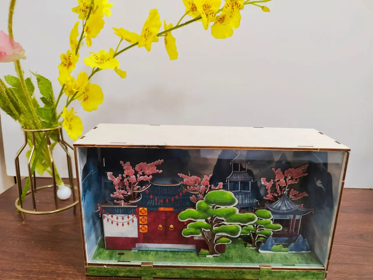 1 ชุดสไตล์จีนอาคารจิ๋วงานฝีมือไม้เดสก์ท็อปเครื่องประดับ 3D ชุดประกอบชุดตกแต่งบ้านไม้สร้างสถานที่