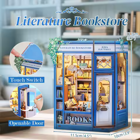 CUTEBEE DIY Book Nook Kit Wooden Bookstore Dollhouse with Light Miniature House Model for Bookshelf Creative Christmas Gift Idea