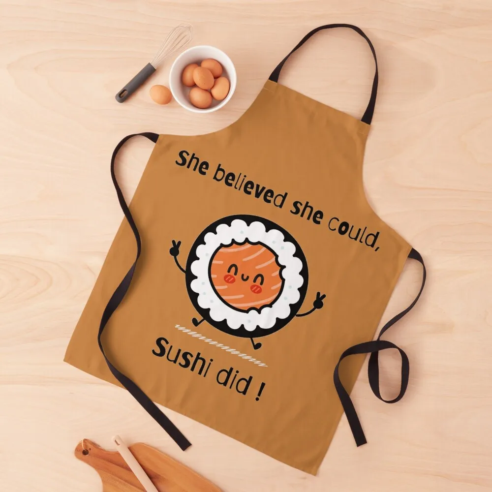 She Believed She Could Sushi Did-Funny Word Puns Apron Cute Kitchen Kitchen Women Women's Kitchen Apron