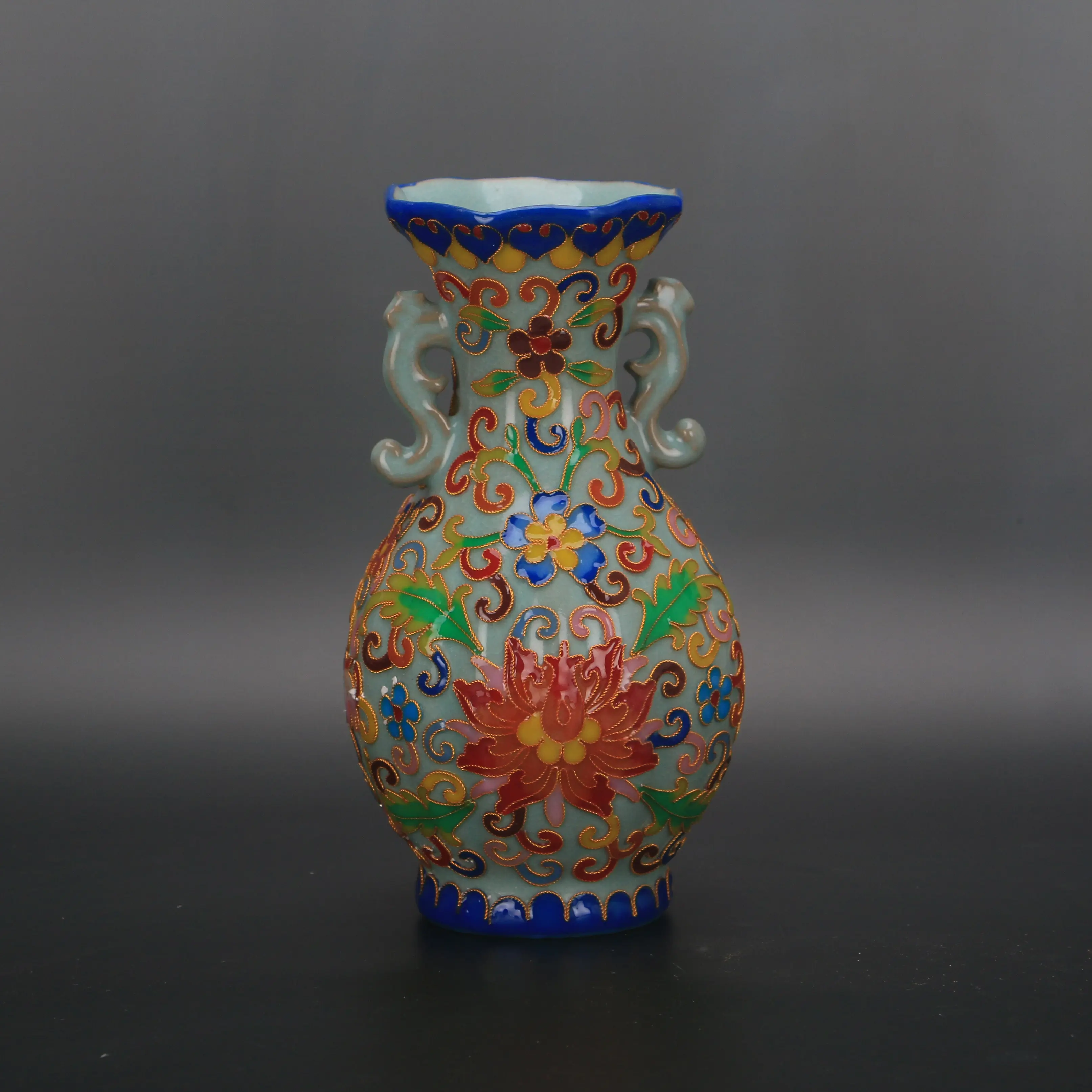 Handmade Chinese Qing Qianlong Style Cloisonne Enamel Melon Rib Double Ear Vase Porcelain Vintage Home Decor Collectible Gift