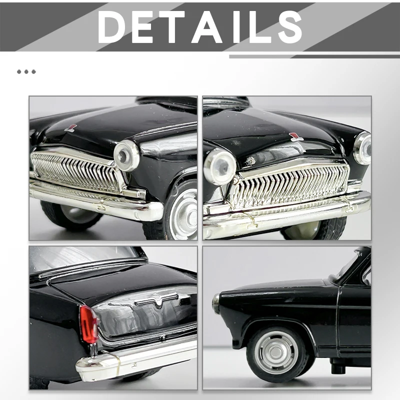 1:43 gaz ГАЗ-21 Alloy Diecast Vintage Car Model Light Sounds Classic Pull Back Miniature Vehicle Replica For Collection Gift view 6