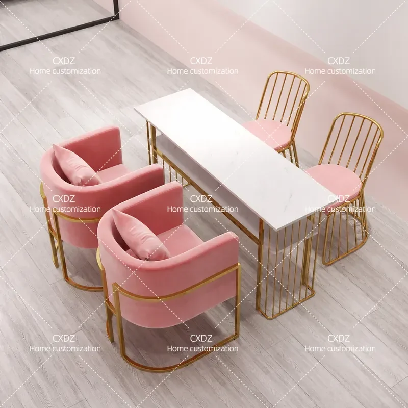 Modern Double Layer Marble Nail Art Table and Chair Set Simple Manicure Desk with Sofa for Beauty Salon