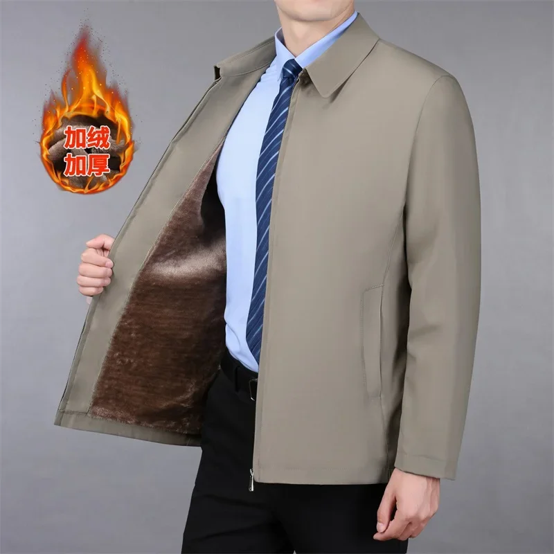 

Parkas Mid-aged Men's Lapel Jacket Male Zipper Pockets for Formal Business or Casual Wear in Autumn Winter Men Business Jacket