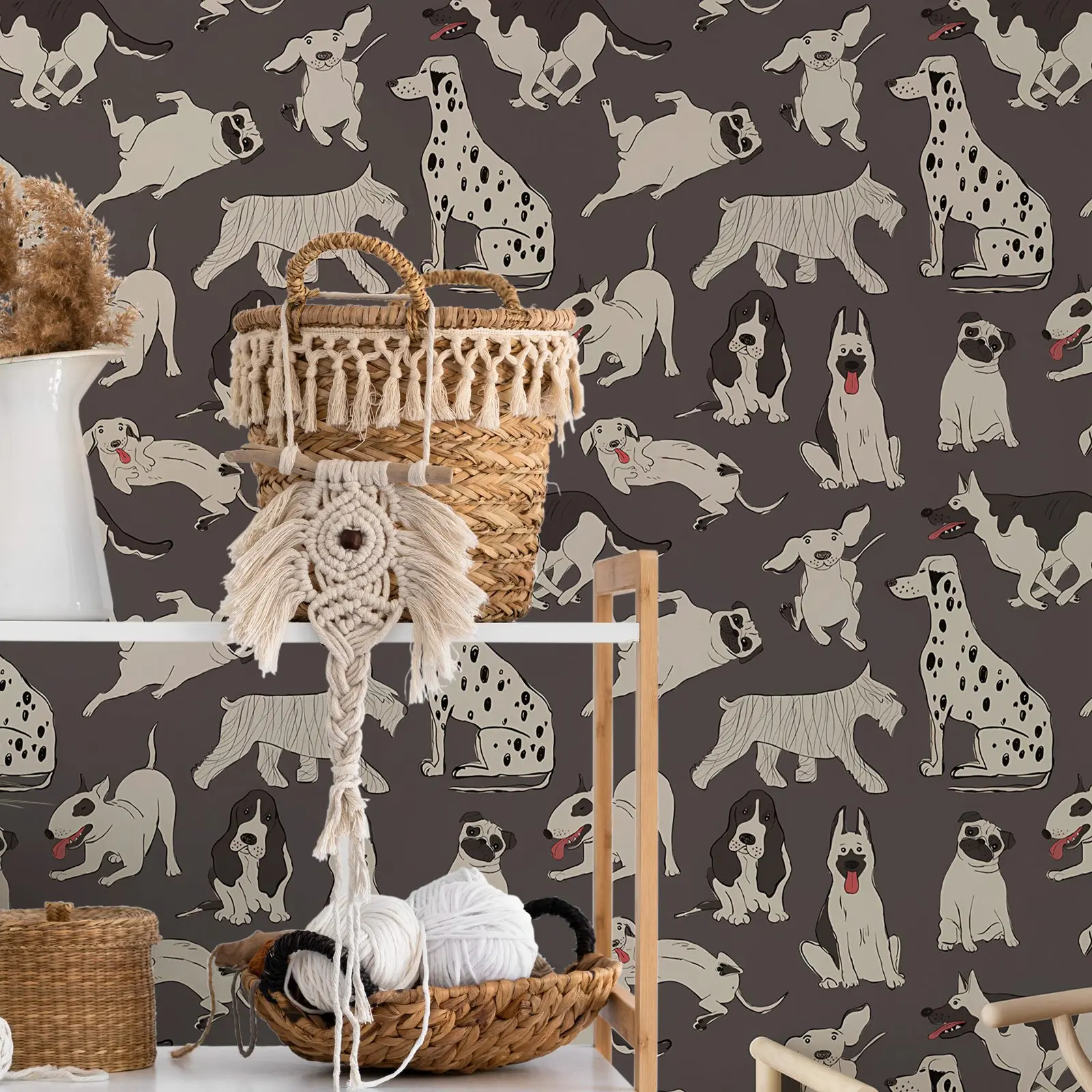 Dog Pattern Wall Sticker Wallpaper,Dark Color Decorative Wall Decals,Animal Self-adhesive Paper Furniture For Doors,Custom Color