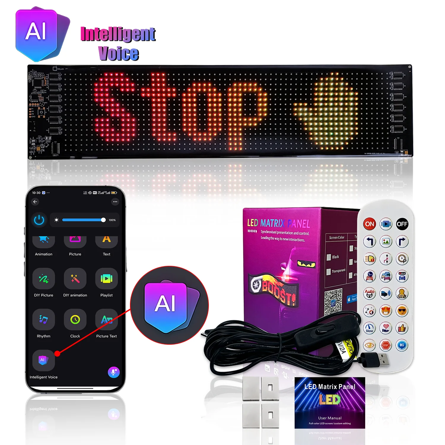 

Programmable USB 5V RGB Pattern Animation Text DIY Scrolling Panel BT APP Control USB 5V DIY Image Text Car Sign Display Screen