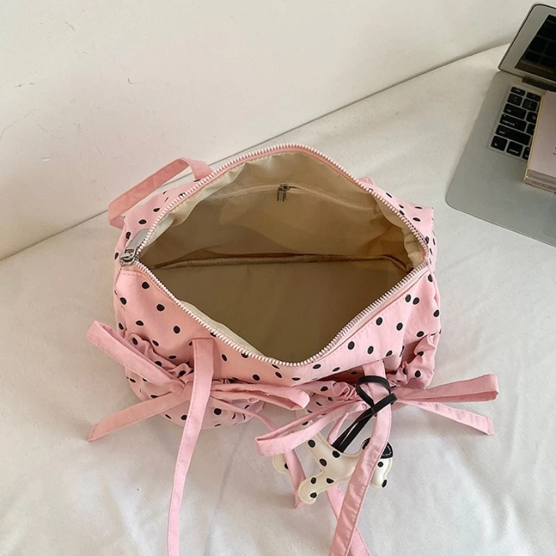 New Fashion Polka Dot Tote Bag Women Bow Design Large Capacity Folding Shoulder Pillow Bag Korean Cute Style Ins Handbag - view 5