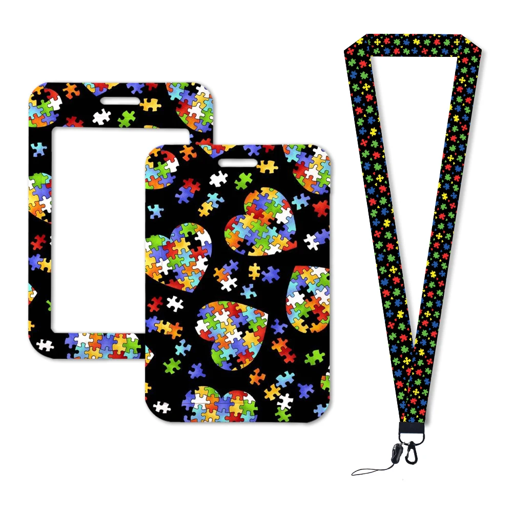 Autism Pattern Art Cartoon Anime Fashion Lanyards Bus ID Name Work Card Holder Accessories Decorations Kids Gifts