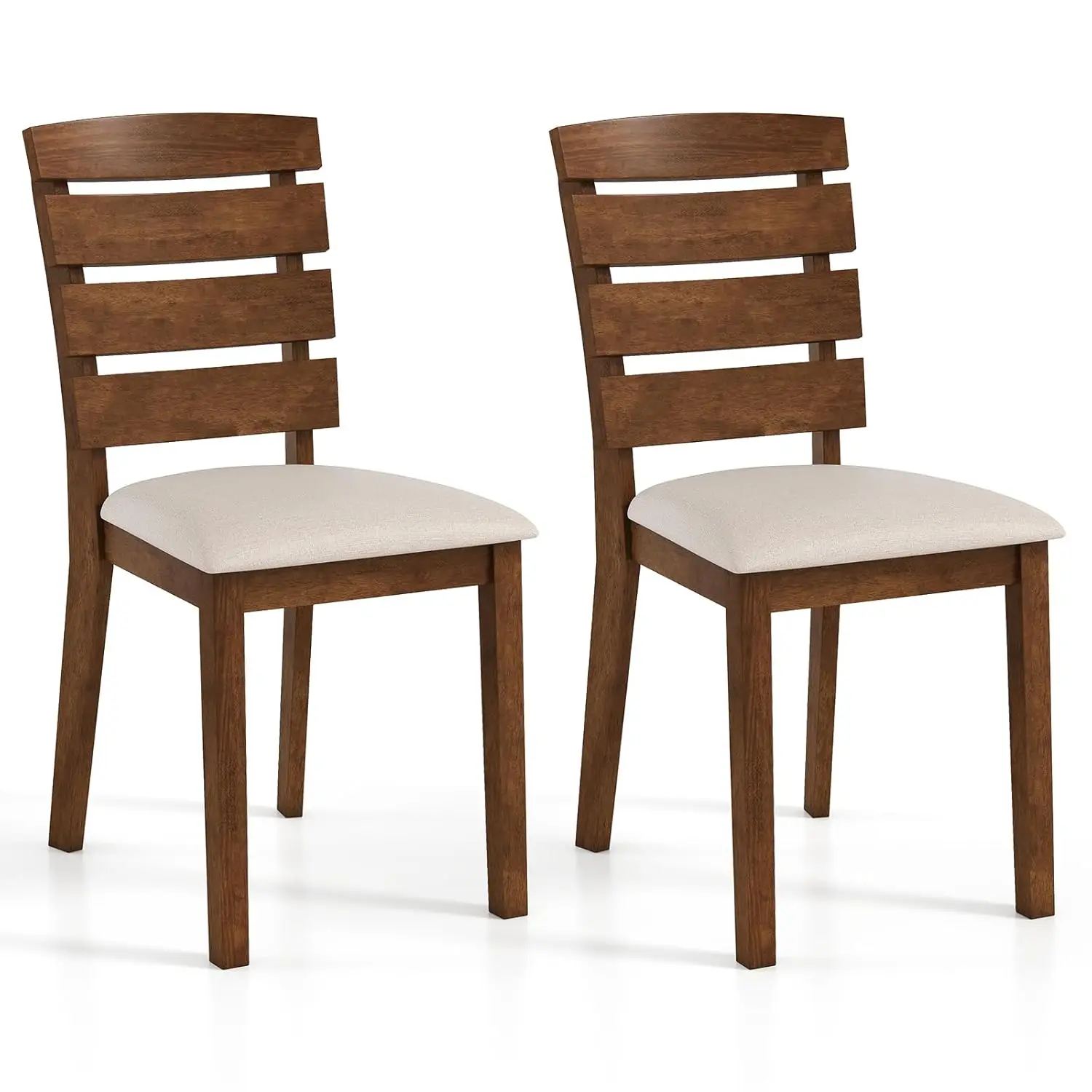 

Wooden Dining Chairs Set of 2, Upholstered Kitchen Chair w/Slatted High Backrest, Rubber Wood Legs, Wide Padded Seat, Wooden Din