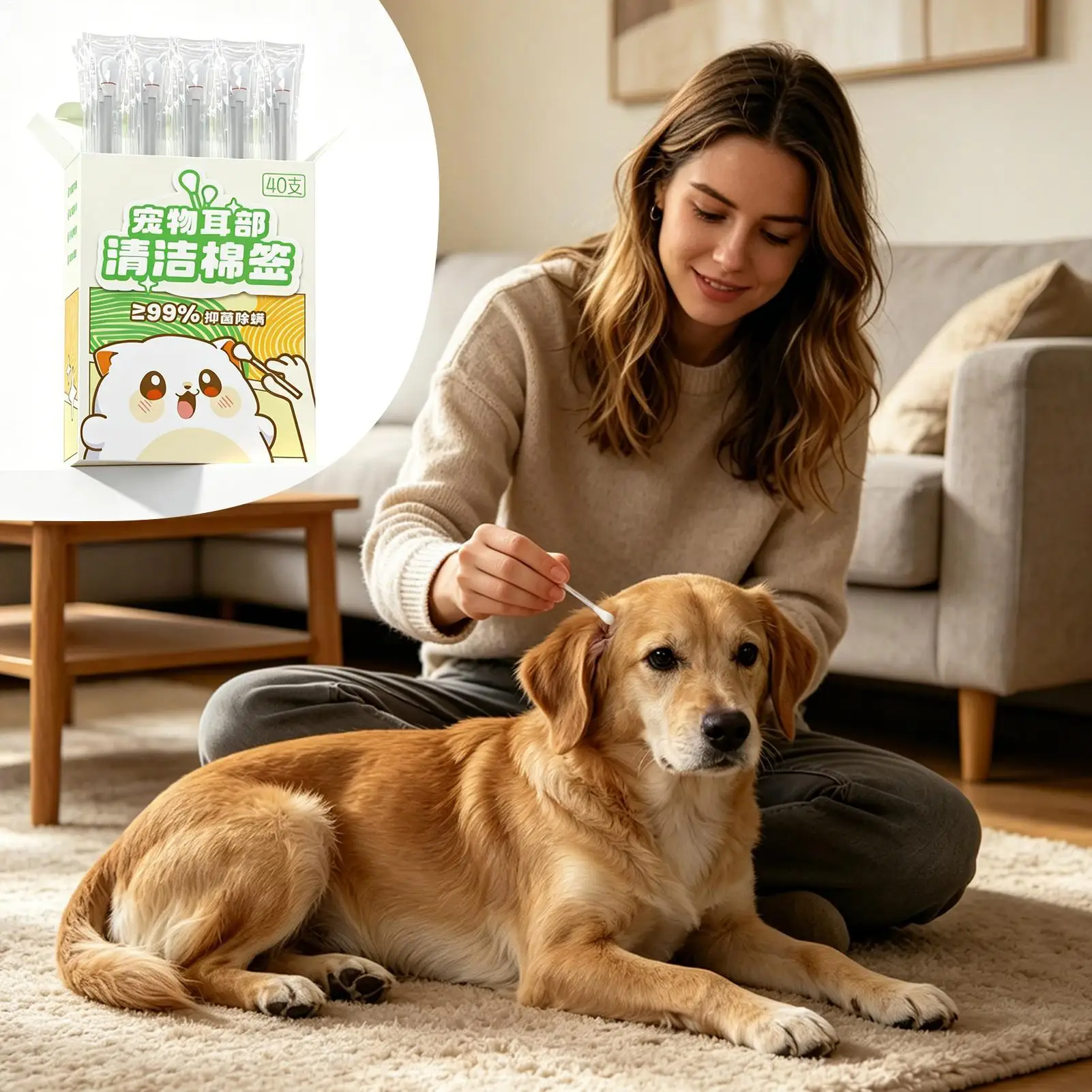Ear Swabs For Dogs 40 Piece Cleaner Tips For Pet Plant Extracts Dog Ear Cleaning Tool For Daily Wax Dirt Odor Puppy Travel Eye