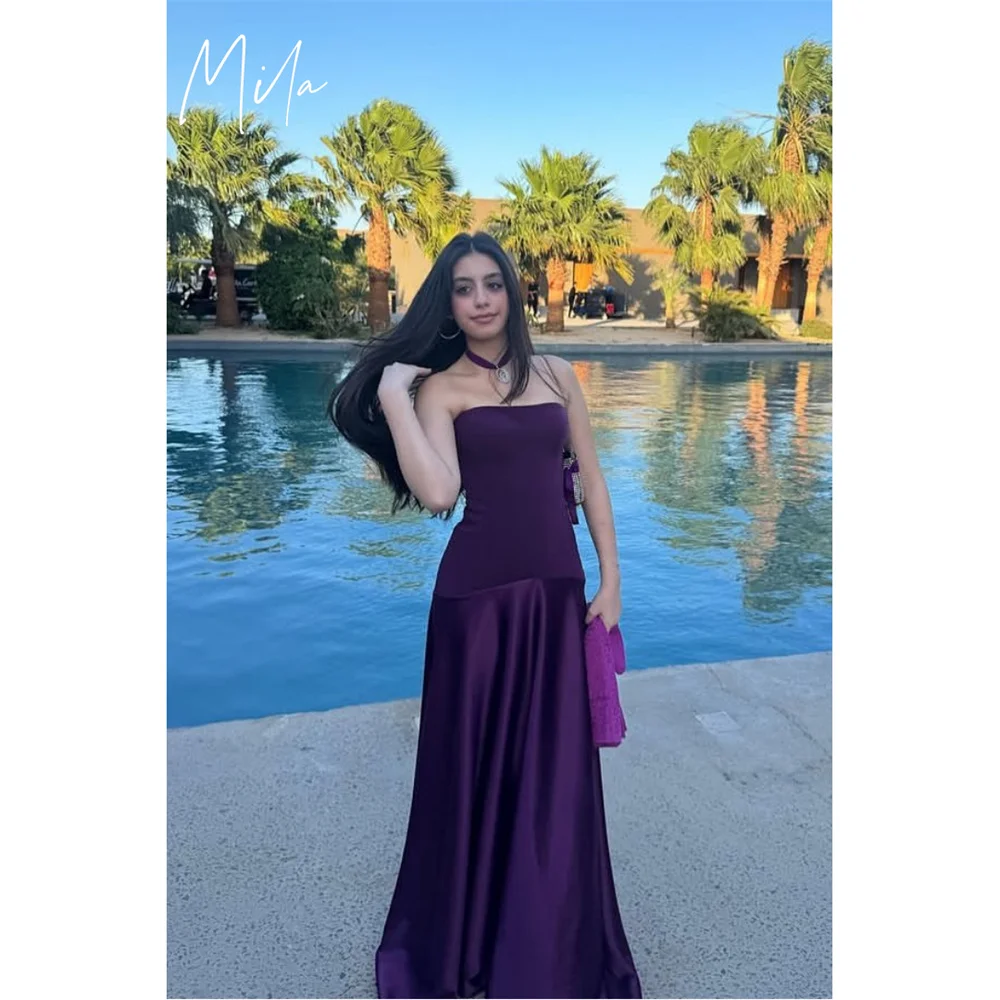 

Mila Purple Sleeveless Customized Party Dresses Sexy A-Lin Strapless Prom Dresses 2025 Elegant Floor-Length Zip Evening Dresses