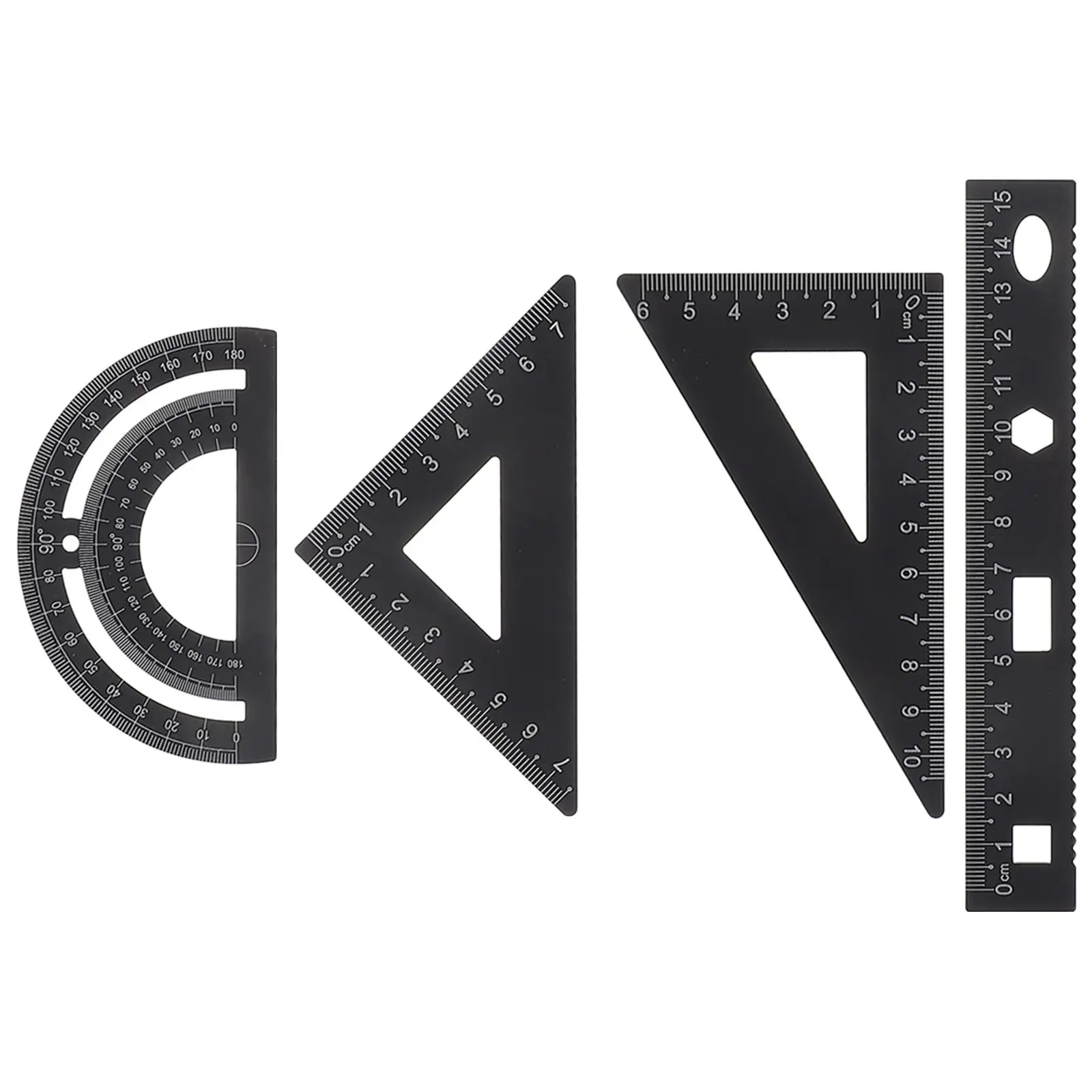 Metal Ruler Set Tools Triangle Plate Semicircle Ruler Protractor Stationery Set for Students Artists Engineers