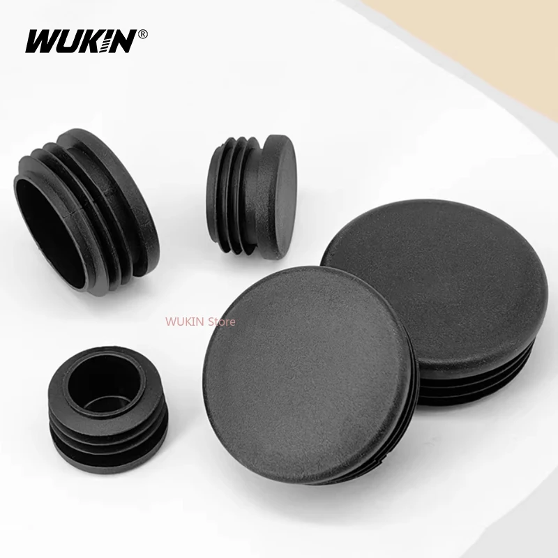 Black Plastic Round Pipe Plug Furniture Table Foot Tip Chairs Legs Pad Protector Cover tube end caps Dia 10~114mm