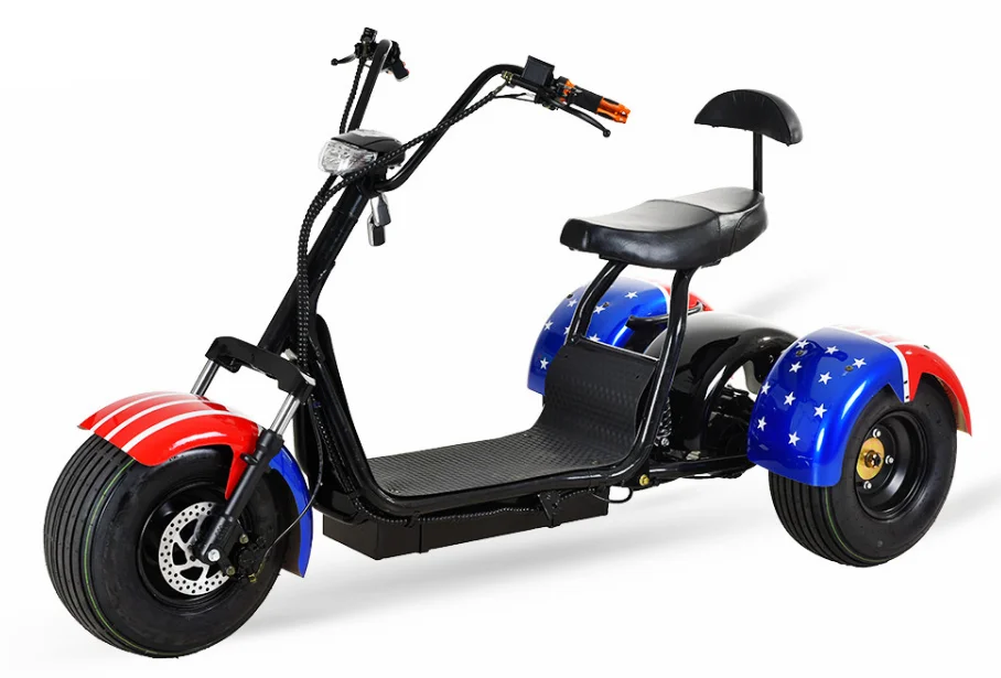 Cool design 1500w/2000w beach car scooter fat tire 3 ruote triciclo elettrico citycoco