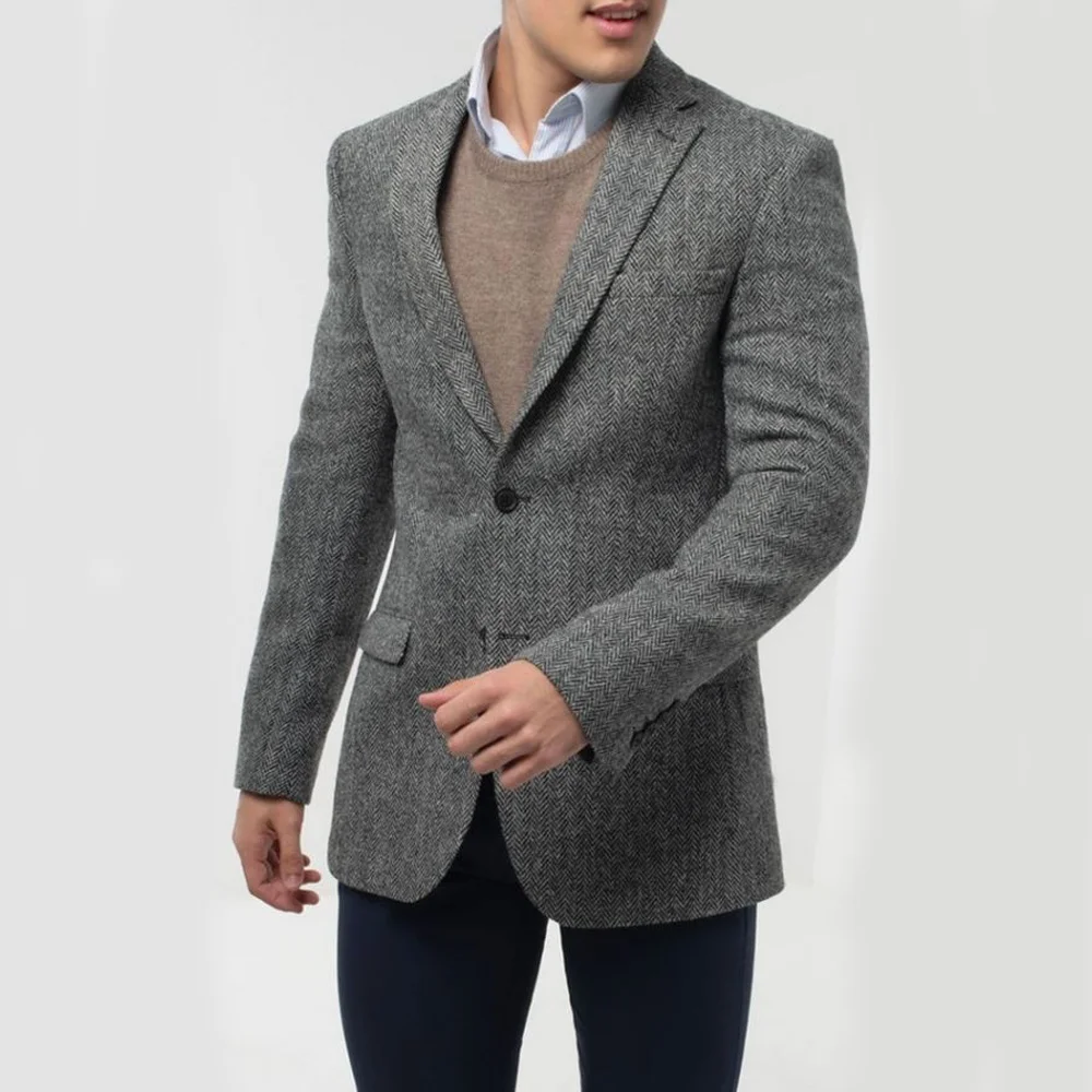 

New Suits and Blazers Man Men's Suit Jacket Herringbone Single Breasted Casual Wedding Groomsmen Coat Men's Stage Clothing Male