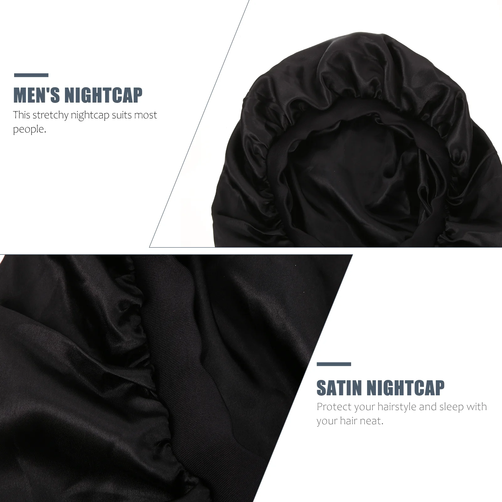 Satin Sleep Bonnet Men's Long Woman Bedroom Sleeping Hat Black Hair Care Elastic Brim Miss