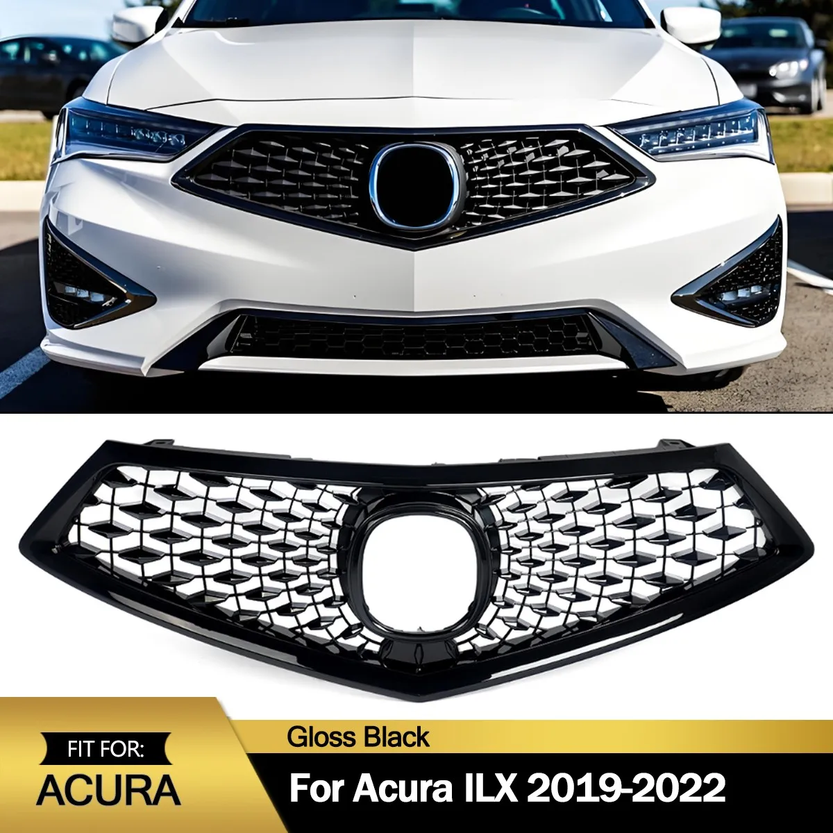 

Решетка радиатора (гриль) для Acura ILX 2019-2022, верхняя решетка переднего бампера, в стиле Diamond, глянцевый черный цвет