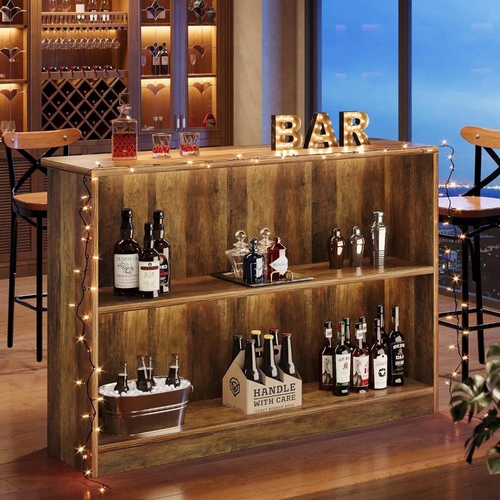 Unidade de bar doméstico de canto de 63 polegadas com armazenamento de 2 camadas para uso em cozinha e pub