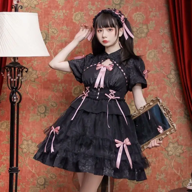 Japan Lolita rosa Dienst mädchen Kleid japanische süße Frauen Kleid Rollenspiel Kostüm Halloween Party Cosplay Kawaii Kleidung