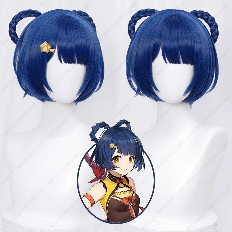 Xiangling Cosplay perruque 30 cm courte bleu foncé perruques résistant à la chaleur cheveux synthétiques jeu de rôle perruques