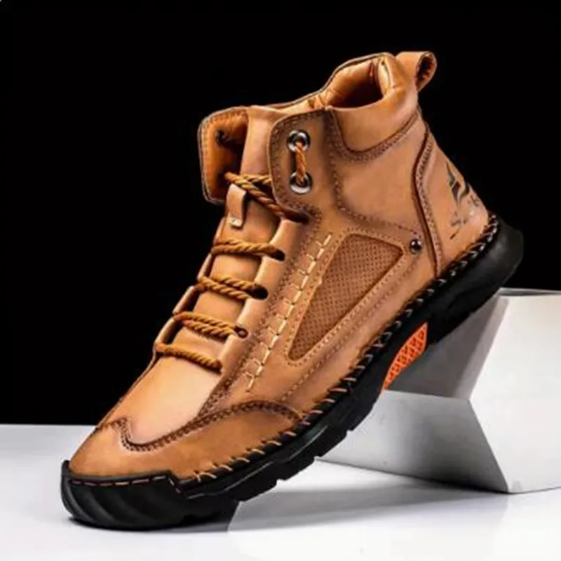 Unisex Leather Ankle Boots Outdoor Casual Boot Vintage Soft Sneaker Flat Lace-up Boots New Handmade Large Size Men Shoes Botines