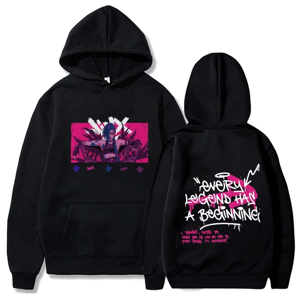 Arcane Jinx Graffiti Hoodies Men Women Anime Hoodie Harajuku O-neck Pullover Fashion Casual Hip Hop Streetwear Fans Gift Unisex