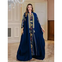 Eid Muslim 2 Piece Set Women Embroidery Dresses Open Abaya Suit Jalabiya Ramadan Dubai Kaftan Party Vestidos Cardigan Robe 2025