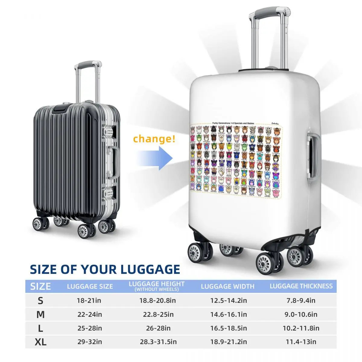 Furby Collection Capa de proteção elástica para mala de viagem, capas protetoras para bagagem de 18 a 32 polegadas