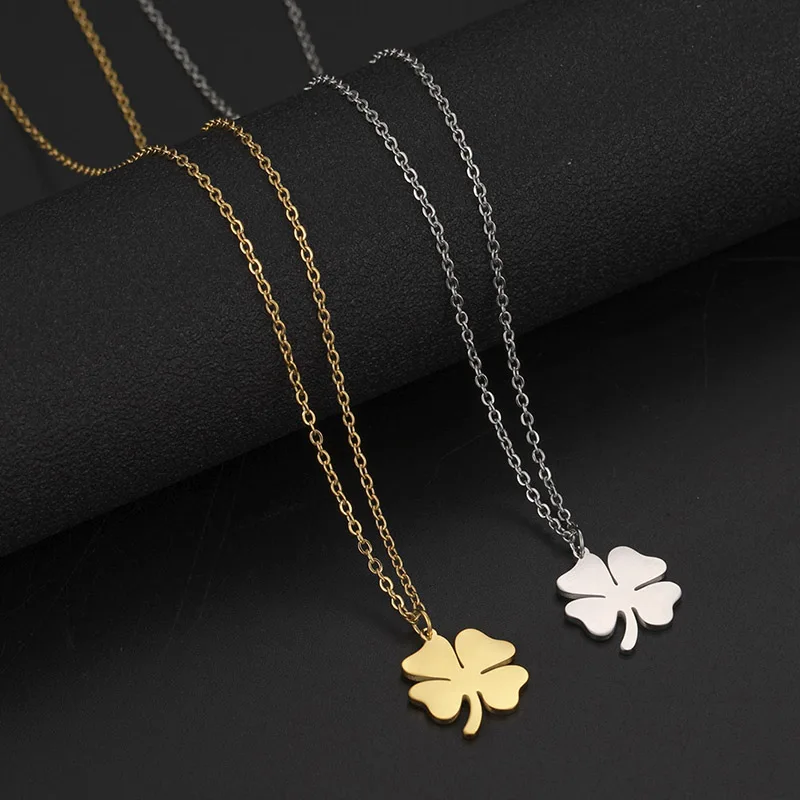 Amaxer Four Leaf Clover Pendant Necklace Stainless Steel Necklace For Women Man Lover's Engagement Jewelry Friend Gift